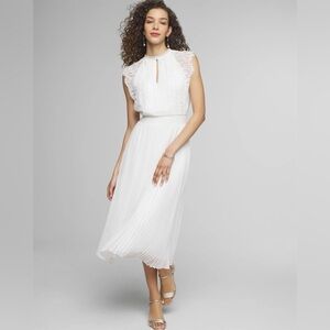 White House Black Market Pleated White Midi Dress